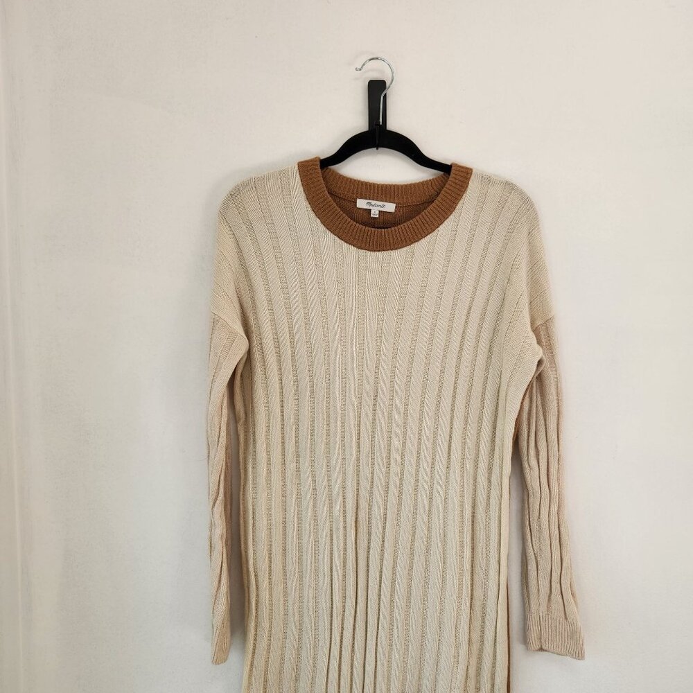 Madewell Wool Alpaca Resourced Ribbed Midi Sweater Dress White Tan S - Picture 4 of 9